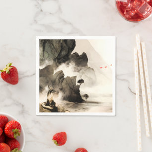 Serviette En Papier Renard mystique printanier de montagne embrumée mi
