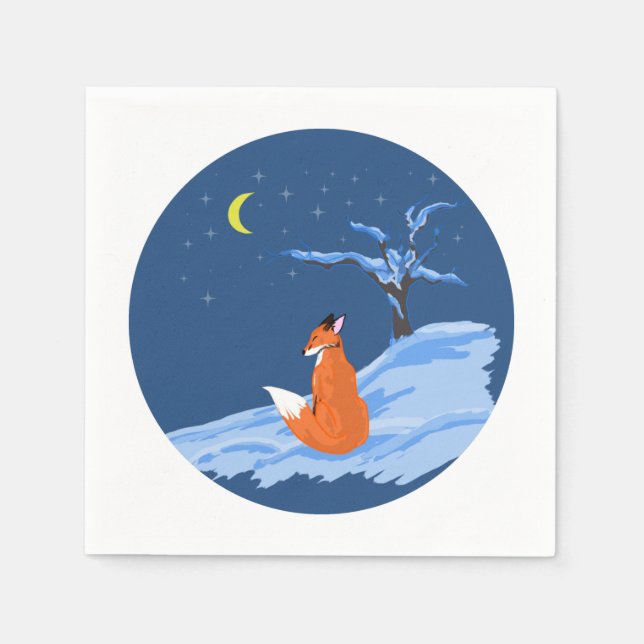 Serviette En Papier Renard nocturne d'hiver (Devant)
