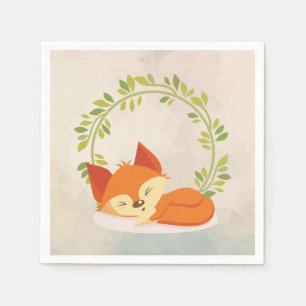Serviette En Papier Renard orange dormant mignon avec couronne Feuille