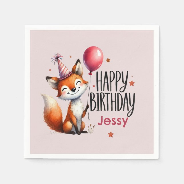 Serviette En Papier Renard personnalisé Joyeux anniversaire (Devant)
