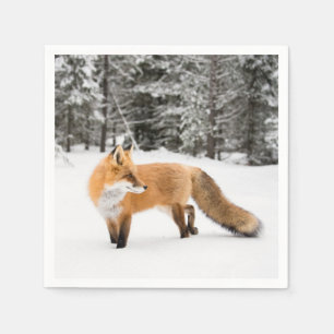 Serviette En Papier Renard rouge en neige blanche