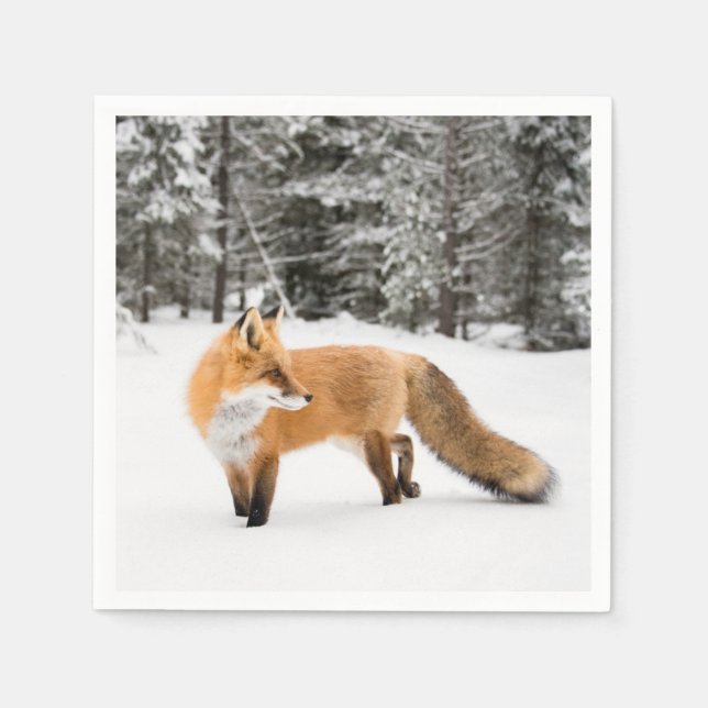 Serviette En Papier Renard rouge en neige blanche (Devant)