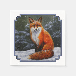 Serviette En Papier Renard rouge mignon en neige hivernale