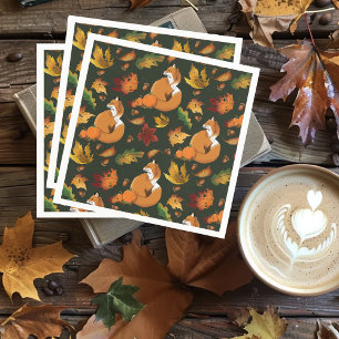 Serviette En Papier Renard roux Feuilles d'automne Glands Motif vert