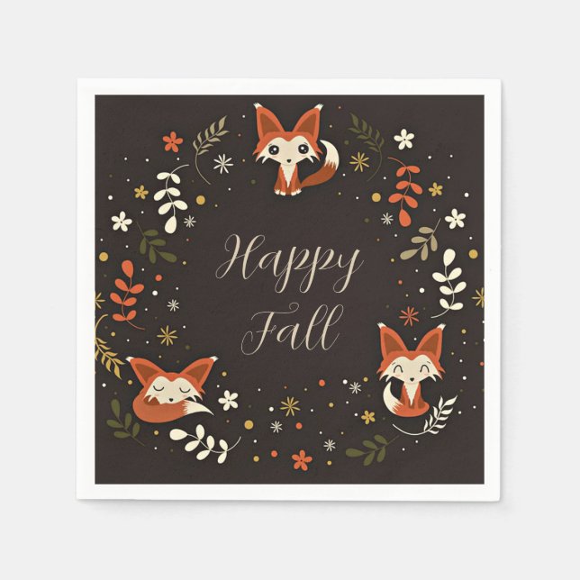 Serviette En Papier Renards d'automne avec texte personnalisable  (Devant)
