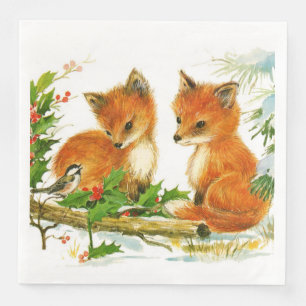 Serviette En Papier Renards de Noël vintage mignons