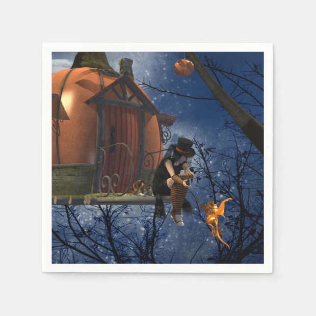 Serviette En Papier Rencontre de création d'Halloween mignonne (Devant)
