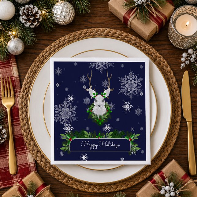Serviette en papier Renne Bleu (Blue Reindeer Paper Napkins)
