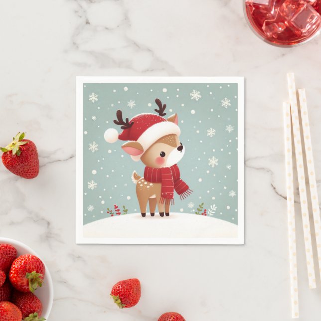 Serviette En Papier Renne de Noël (En situation)