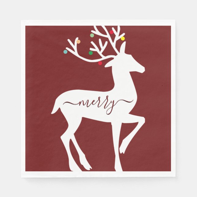Serviette En Papier Renne de Noël Joyeux Bourgogne (Devant)