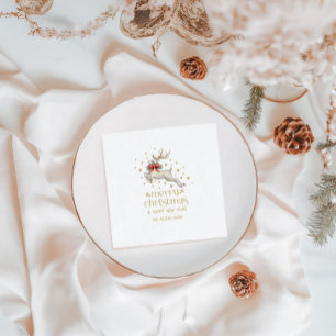 Serviette En Papier Renne de Noël or et blanc