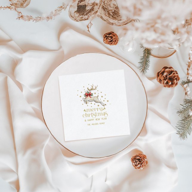 Serviette En Papier Renne de Noël or et blanc (Créateur téléchargé)