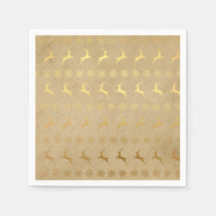 Serviette En Papier Renne et flocon de neige de feuille d'or de Noël