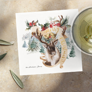 Serviette En Papier Renne & Ferme d'Arbres Fête de Noël Joyeuse