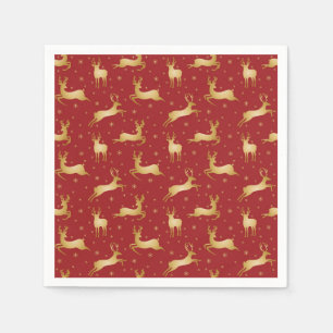 Serviette En Papier Rennes de Noël rouge et or