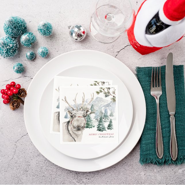 Serviette En Papier Rennes & Ferme d'Arbres | Fête de Noël Joyeuse (Créateur téléchargé)