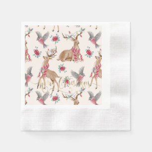 Serviette En Papier Rennes, oiseaux, fleurs adorables  