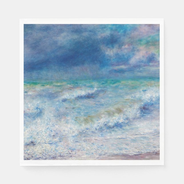 Serviette En Papier Renoir Seascape. Impressionnisme des vagues bleues (Devant)