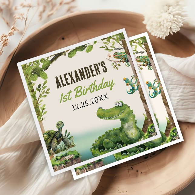 Serviette En Papier Reptile de marais 1er fête d'anniversaire (Créateur téléchargé)