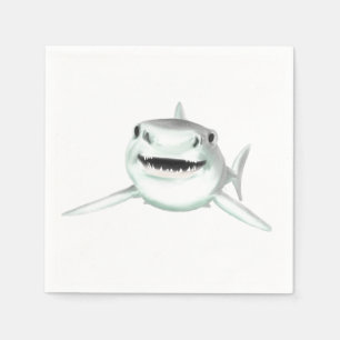 Serviette En Papier requin aquarelle souriant gris vert océan animal
