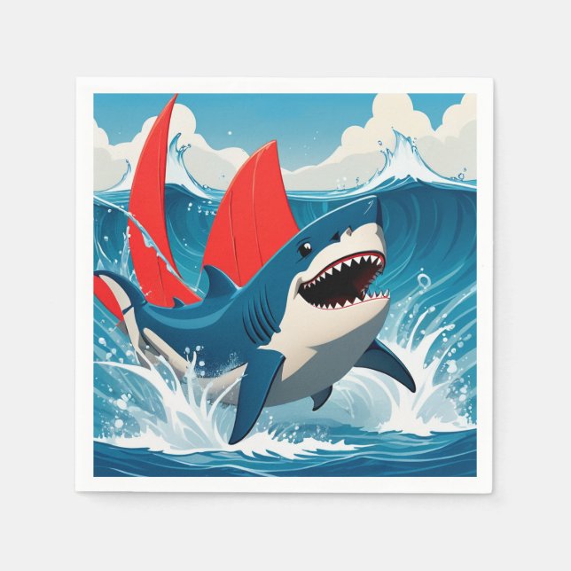 Serviette En Papier Requin dans l'océan (Devant)