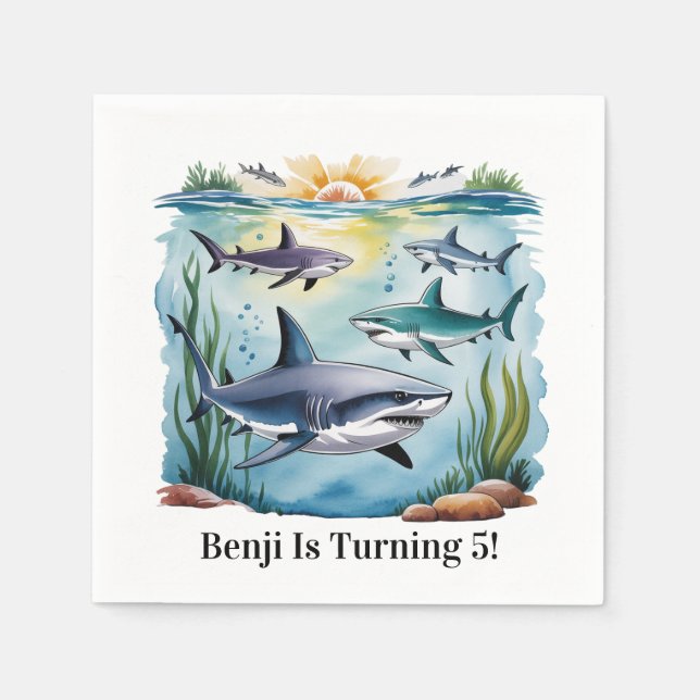 Serviette En Papier Requin sous la mer Garçon Anniversaire (Devant)