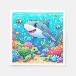 Serviette En Papier Requin sous-marin et tortue tropicale/hawaiienne c