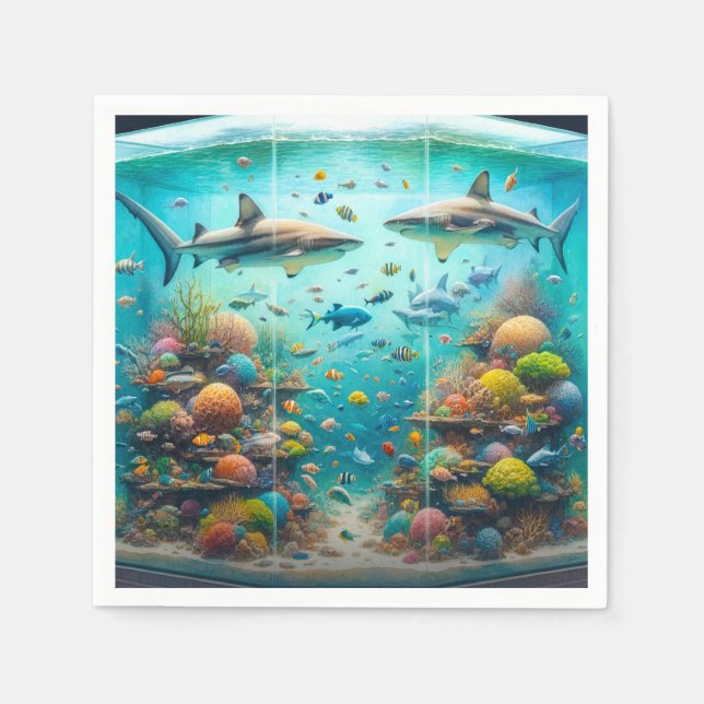 Serviette En Papier Requins et poissons Aquatic Aquarium Mariage (Devant)
