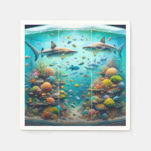 Serviette En Papier Requins & Poissons Aquarelle Aquatique Mariage Aqu