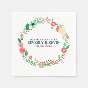 Serviette En Papier Ressort coloré Mariage de printemps fleuri Wreath