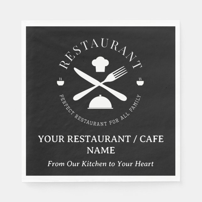 Serviette En Papier Restaurant, Café ou Dîner sur mesure Noir (Devant)