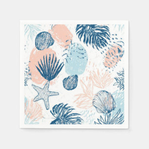 Serviette En Papier Résumé de plage nautique abstraite bleu pêche en d