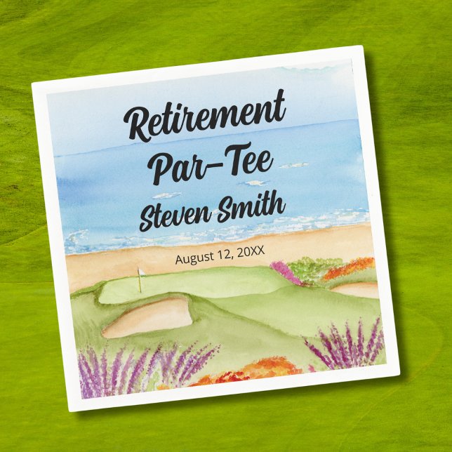 Serviette En Papier Retirement Golf Course by the Beach Invitation (Créateur téléchargé)