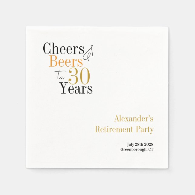 Serviette En Papier Retraite 30 ans Salutations et bières minimaux (Devant)