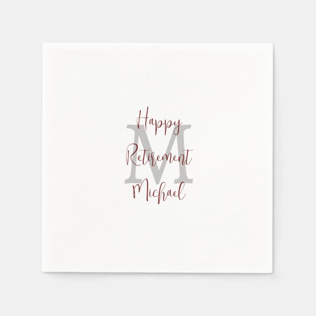 Serviette En Papier Retraite Blanc Grey Bourgogne Nom Monogramme (Devant)