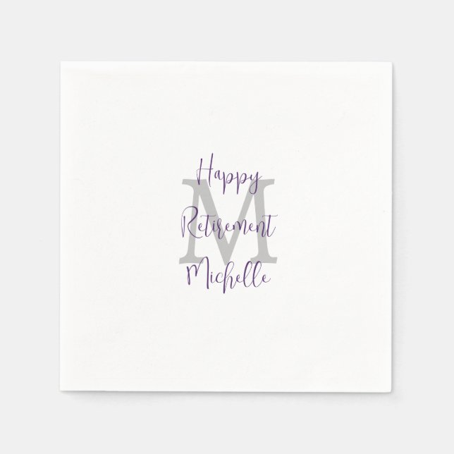 Serviette En Papier Retraite Blanc Violet Bourgogne Nom Monogramme (Devant)