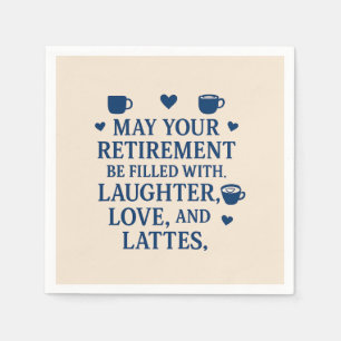 Serviette En Papier Retraite Bleu Typographie Café Latte Cœurs