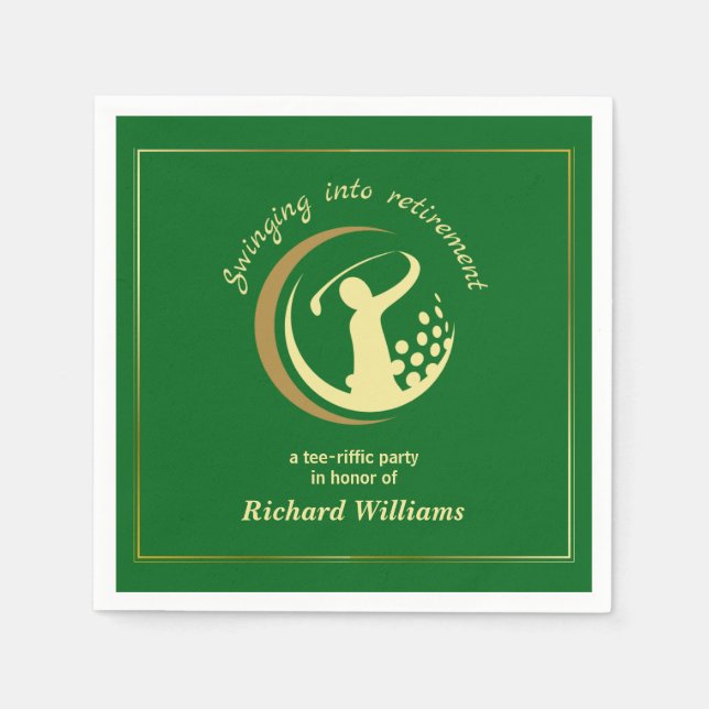 Serviette En Papier Retraite Golf Party Classic Green Golden Player (Devant)
