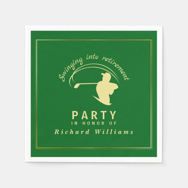 Serviette En Papier Retraite Golf Party Classic Green Golden Player (Devant)