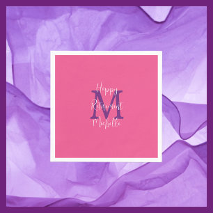 Serviette En Papier Retraite rose blanc pourpre Nom Monogramme