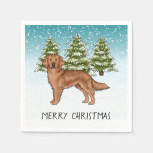 Serviette En Papier Retriever Golden Rouge Bleu Noël Hiver
