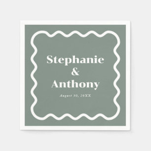 Serviette En Papier Retro 1950 Wavy Edge Sage Green Mariage