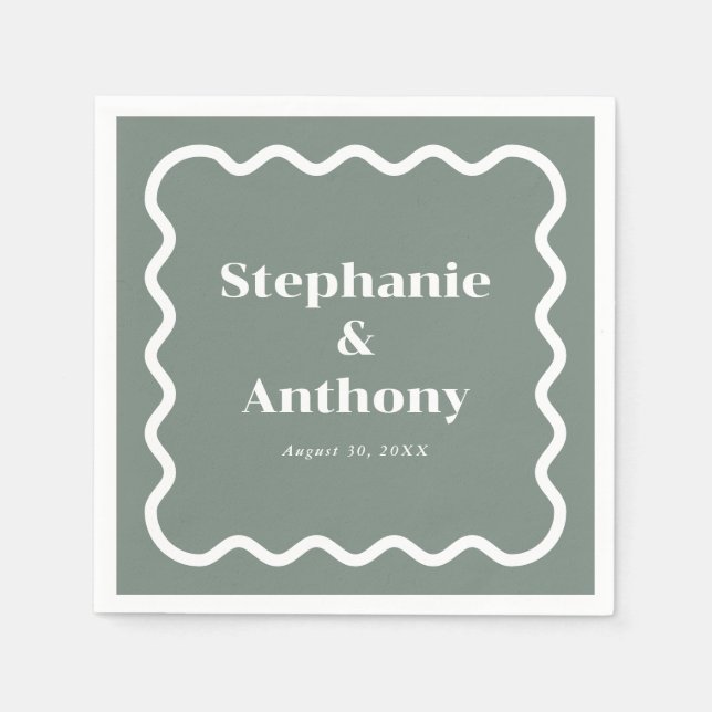 Serviette En Papier Retro 1950 Wavy Edge Sage Green Mariage (Devant)