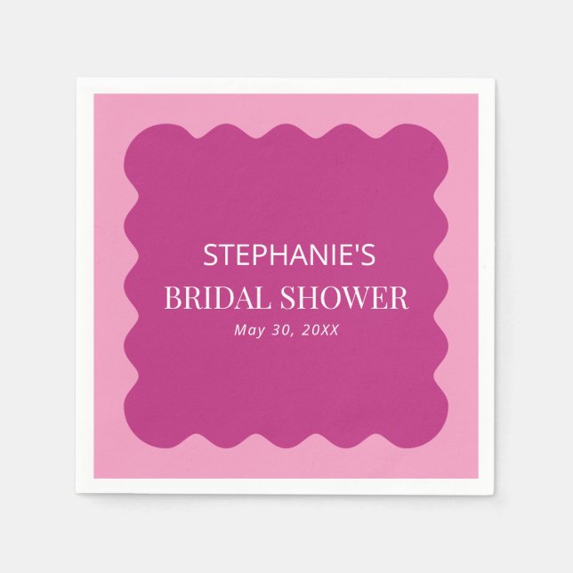 Serviette En Papier Retro 1950s Wavy Edge Magenta et rose nuptiale (Devant)