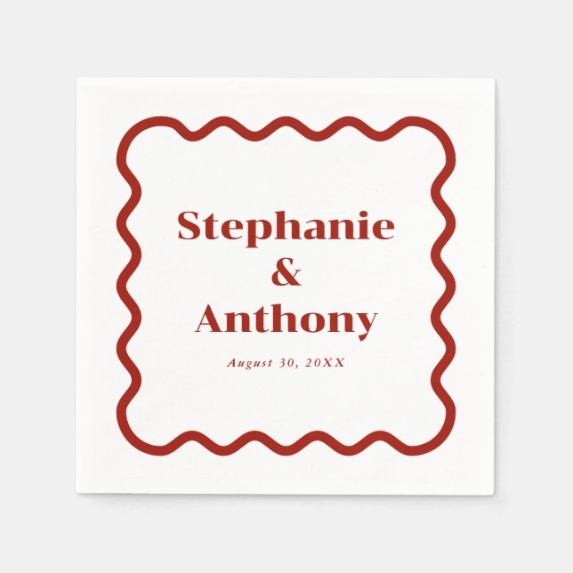 Serviette En Papier Retro 1950s Wavy Edge Mariage rouge foncé (Devant)