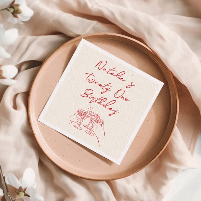 Serviette En Papier Retro 21e Main Drawn Martini Fun Birthday Party (Créateur téléchargé)