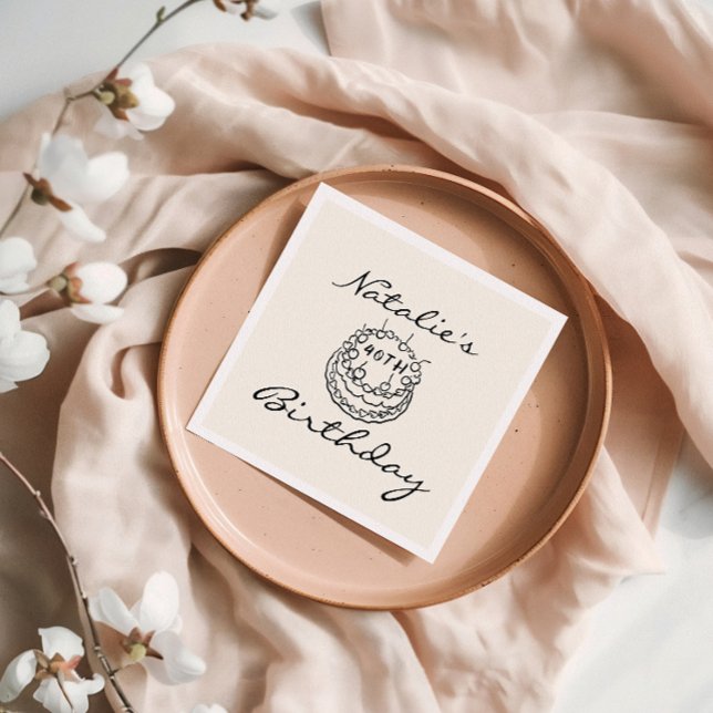 Serviette En Papier Rétro 40e Main Drawn Cake quarante Fun Anniversair (Créateur téléchargé)