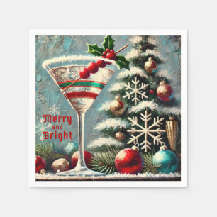 Serviette En Papier Retro 50 Cranberry Snowflake Noël Martini