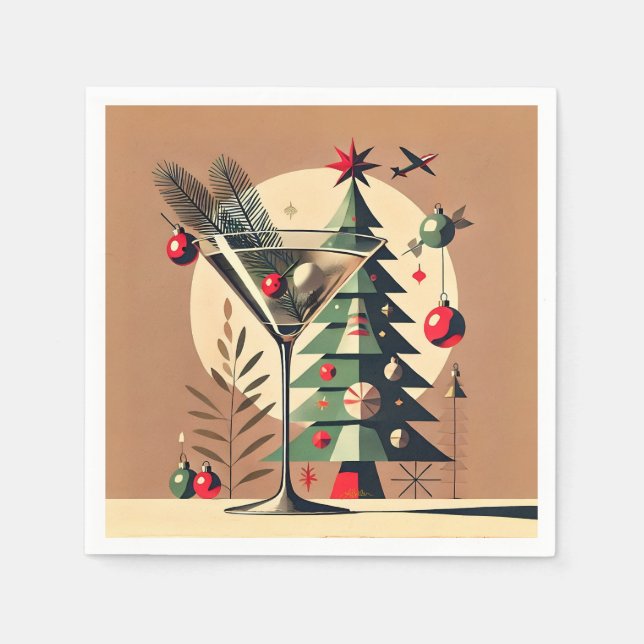 Serviette En Papier Retro 50s Jet Set Christmas Tree Martini (Devant)