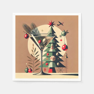 Serviette En Papier Retro 50s Jet Set Martini de Noël arbre